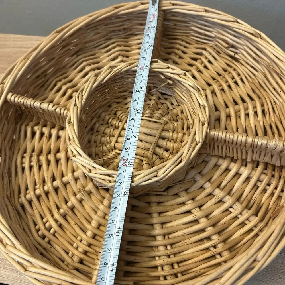 Handwoven Round Wicker Basket with Central Divider